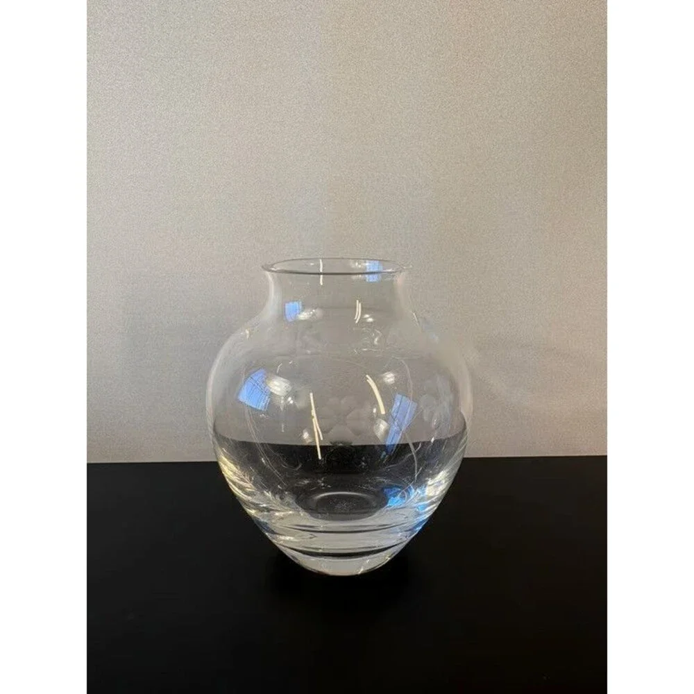 Etched Glass Rose Bowl Posy Vase Cut Floral Spray Clear Small Globe Form
